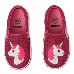 Wonder Nation Memory Foam Pink Glitter Unicorn Slip On Shoes Size 7